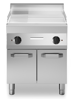 Modular Elektrogrillplatte - Standgerät - geschlossen - 2/3 glatte 1/3 gerillte Bratfläche - verchromt