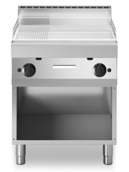 Modular Gasgrillplatte - Standgerät - offen - 2/3 glatte 1/3 gerillte Bratfläche - verchromt