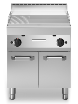 Modular Gasgrillplatte - Standgerät - geschlossen- 2/3 glatte 1/3 gerillte Bratfläche - verchromt