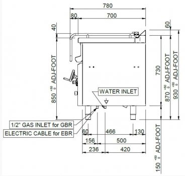 Preview: MBM Elektrokippbratpfanne MBRE78A - 1 Edelstahltiegel mit 60 Liter - manuelle Bedienung
