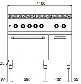 Preview: MBM Gasherd MFB711AFEXL - Standgerät mit Elektrobackofen - 6 Brenner