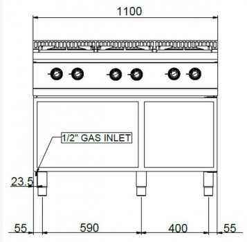 Preview: MBM Gasherd MFB711AXL - Standgerät - offen - 6 Brenner