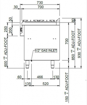 Preview: MBM Gasherd MFB711AXL - Standgerät - offen - 6 Brenner