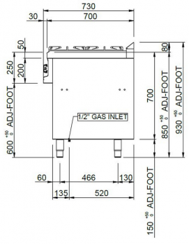 MBM Gasherd MFB711MFG4XL - Standgerät mit Gasbackofen - 4 Brenner