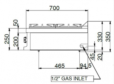 Preview: MBM Gasherd MFB711TXL - Tischgerät - 6 Brenner