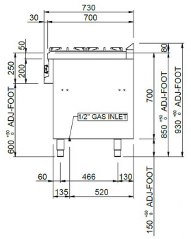 Preview: MBM Gasherd MFB74AXL - Standgerät - offen - 2 Brenner