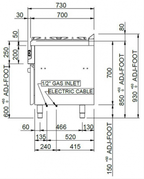 MBM Gasherd MFB77FEXL - Standgerät mit Elektrobackofen - 4 Brenner