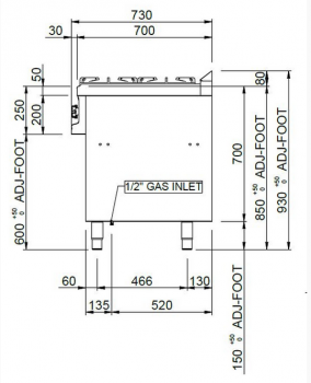 MBM Gasherd MFB77FGXL - Standgerät mit Gasbackofen - 4 Brenner