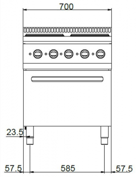 Preview: MBM Elektroherd MPQR77FEV - Standgerät mit Umluft-Elektrobackofen - 4 rechteckige Kochplatten