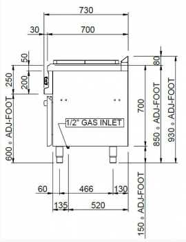 Preview: MBM Glühplattenherd MTPG77A - Standgerät - offen - Gas-Glühplatte
