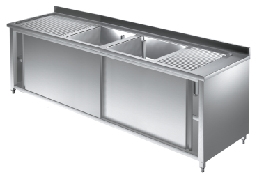 Spülschrank 1,8m - 2 Becken mittig L50xB50xT30cm AISI 430 - Kopie