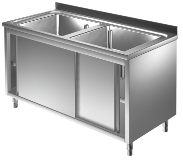 Spülschrank 1,4m - 2 Becken mittig L50xB50xT30cm AISI 430 - Kopie