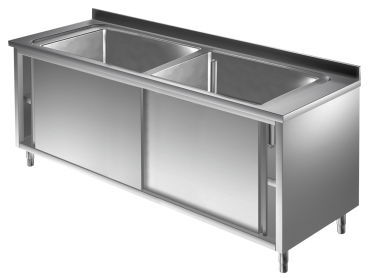 Topf - Spülschrank 1,6m - 2 Becken L70xB50xT35cm AISI 430 - Kopie