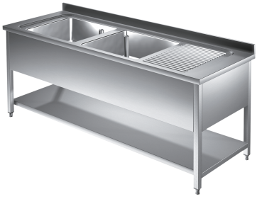 Spültisch mit Grundboden 1,8m - 2 Becken links L50xB50xT30cm AISI 430 - Kopie