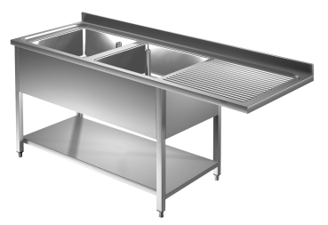 Spülmaschinen Spültisch 1,6m - 2 Becken links L40xB50xT25cm AISI 430 - Kopie