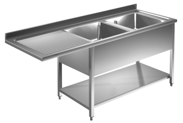 Spülmaschinen Spültisch 2,0m-2 Becken rechts L60xB50xT30cm AISI 430 - Kopie