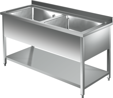Topf - Spültisch mit Grundboden 1,6m - 2 Becken L70xB50xT35cm AISI 430 - Kopie