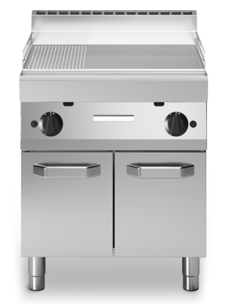 Modular Gasgrillplatte - Standgerät - geschlossen- 2/3 glatte 1/3 gerillte Bratfläche