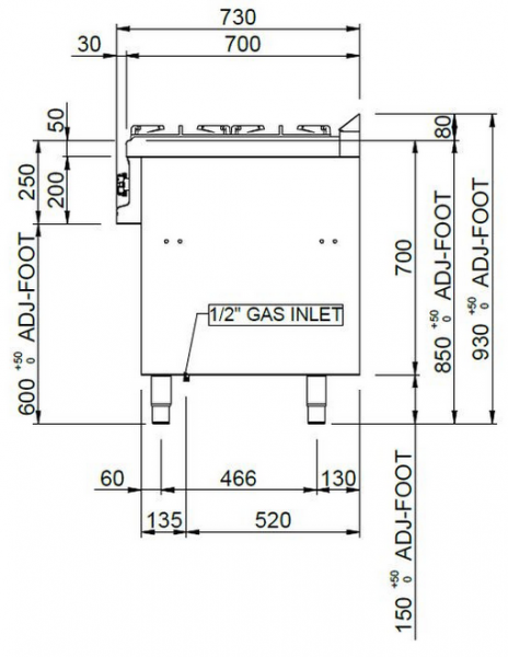 MBM Gasherd MFB711MFG4XL - Standgerät mit Gasbackofen - 4 Brenner