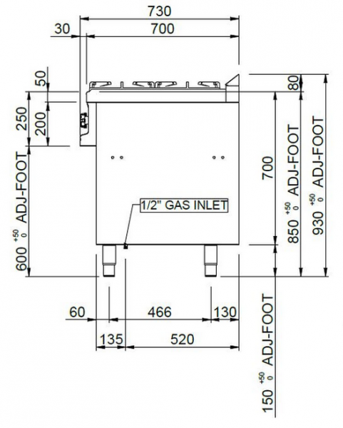 MBM Gasherd MFB77AXL - Standgerät - offen - 4 Brenner