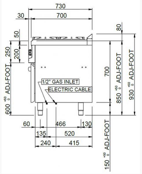 MBM Gasherd MFB77FEVXL - Standgerät mit Umluft-Elektrobackofen - 4 Brenner