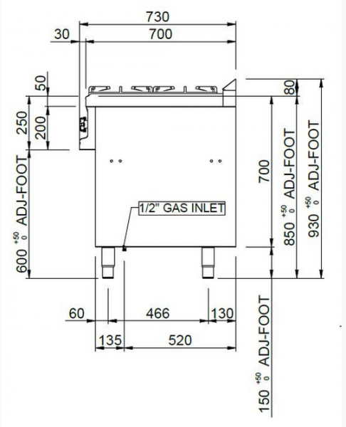 MBM Gasherd MFB77FGXL - Standgerät mit Gasbackofen - 4 Brenner