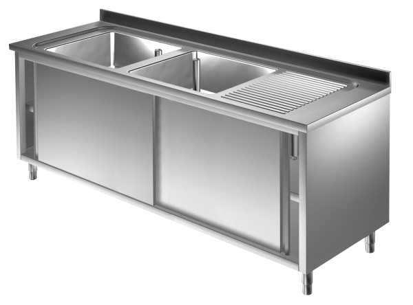 Spülschrank 1,8m - 2 Becken links L50xB50xT30cm AISI 430 - Kopie