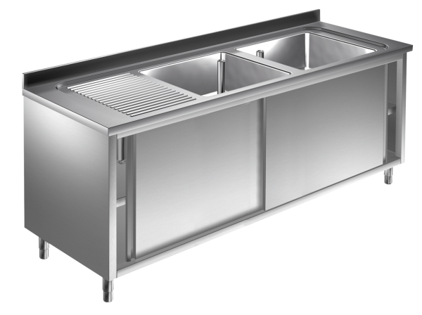 Spülschrank 1,8m - 2 Becken rechts L50xB50xT30cm AISI 430 - Kopie