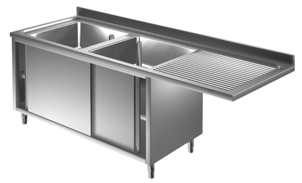 Spülmaschinen Spülschrank 2,0m - 2 Becken links L60xB50xT30cm AISI 430 - Kopie