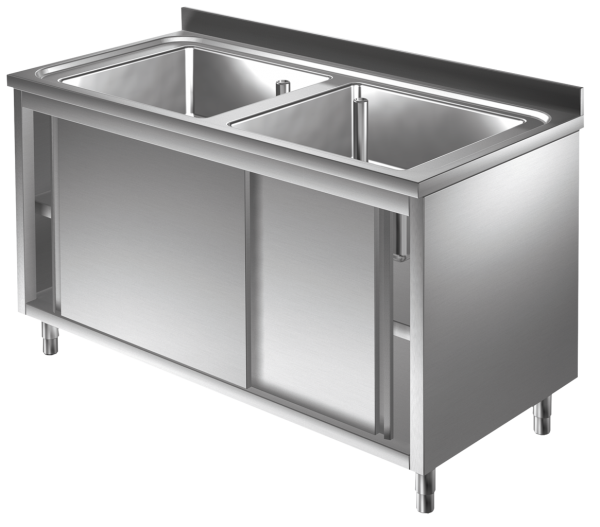 Spülschrank 1,2m - 2 Becken mittig L50xB50xT30cm AISI 430 - Kopie