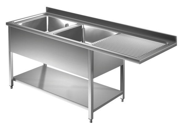 Spülmaschinen Spültisch 2,0m - 2 Becken links L60xB50xT30cm AISI 430 - Kopie
