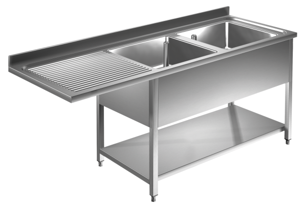 Spülmaschinen Spültisch 1,8m-2 Becken rechts L50xB40xT25cm AISI 430 - Kopie