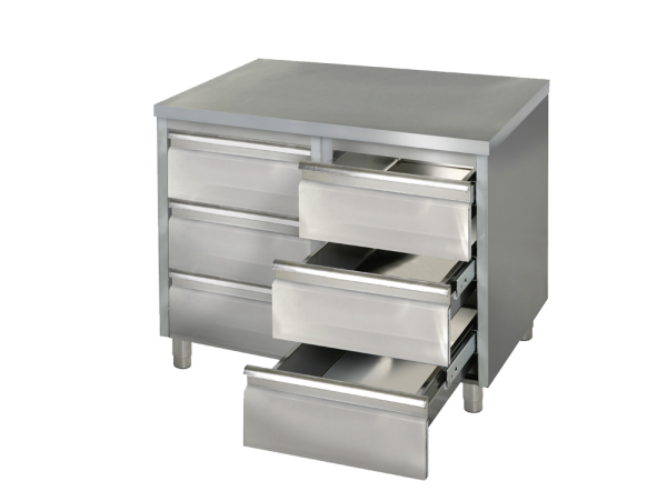 Schubladenschrank 1,0m - mit 6 Schubladen AISI 430