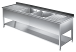 Spültisch mit Grundboden 1,8m - 2 Becken mittig L50xB50xT30cm AISI 430 - Kopie